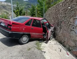 Gümüşhane'de otomobil duvara çarptı: 2 yaralı