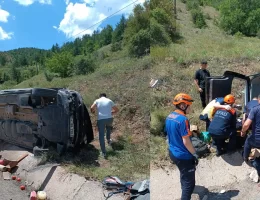 Hafif ticari araç menfeze çarpıp takla attı: 3 yaralı
