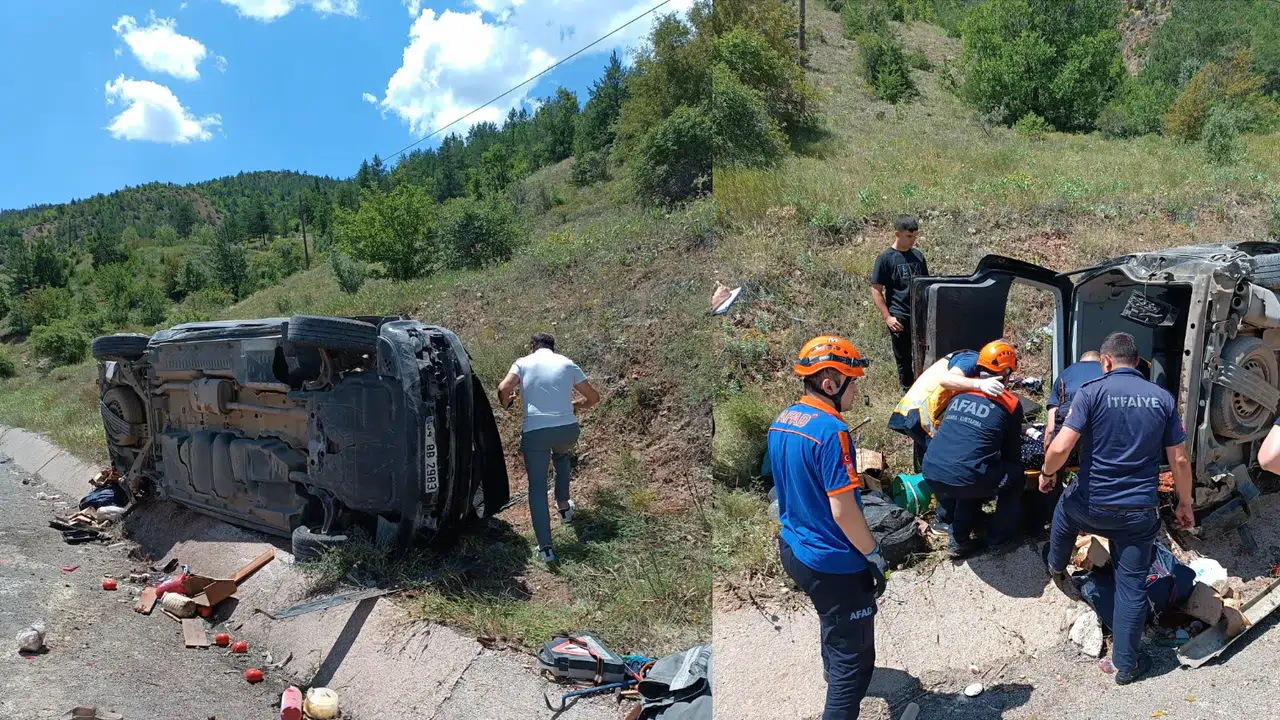 Hafif ticari araç menfeze çarpıp takla attı: 3 yaralı