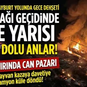 Gümüşhane’de yola çıkan yabani hayvan kazaya yol açtı: Kamyon küle döndü