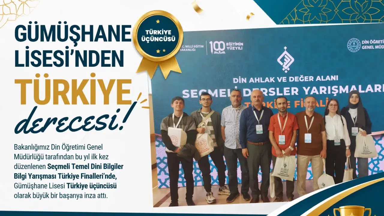 Gümüşhane Lisesi Seçmeli Temel Dinî Bilgiler Yarışması’nda Türkiye Üçüncüsü Oldu