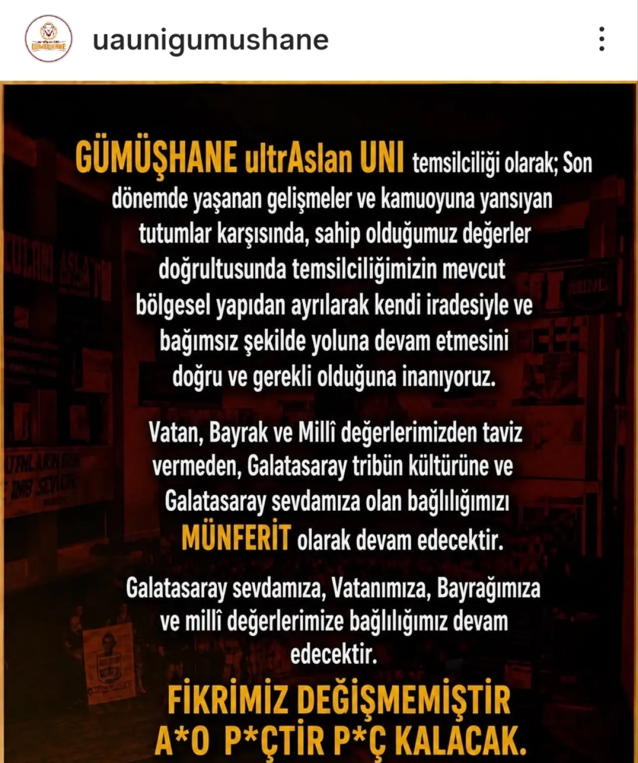 Gümüşhane ultrAslan UNI’den Bağımsızlık Deklarasyonu